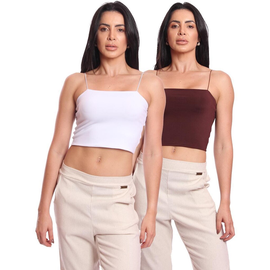 Kit 2 Cropped Top Feminino Alcinha com Elástico Suplex Liso Básico Casual