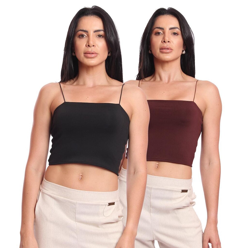 Kit 2 Cropped Top Feminino Alcinha com Elástico Suplex Liso Básico Casual