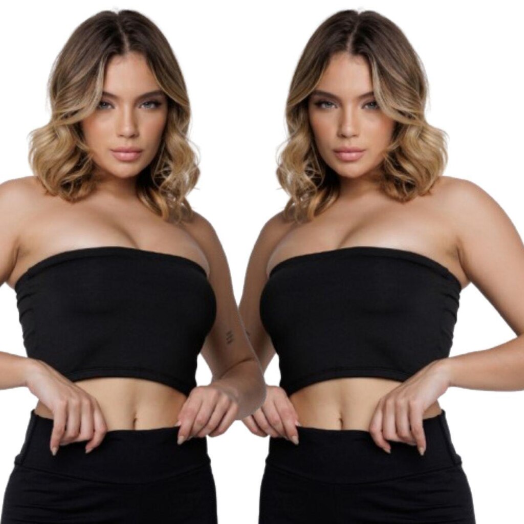KIT 2 Cropped Top Tube Faixa Suplex Verão Blogueira Serra e Mar Modas Básico Confortavel Casual