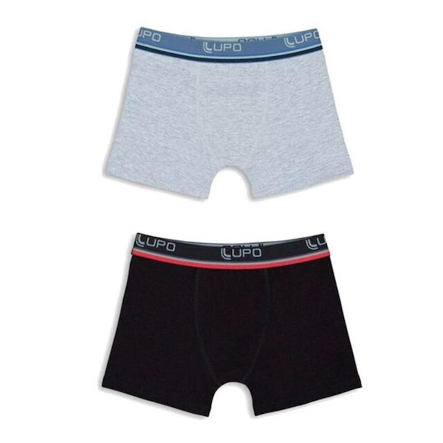 KIT 2 CUECA LUPO BOXER REF: 141KIT2 INFANTIL - Preto+Cinza Menor preço em KIT 2 CUECA LUPO BOXER REF: 141KIT2 INFANTIL - Preto+Cinza