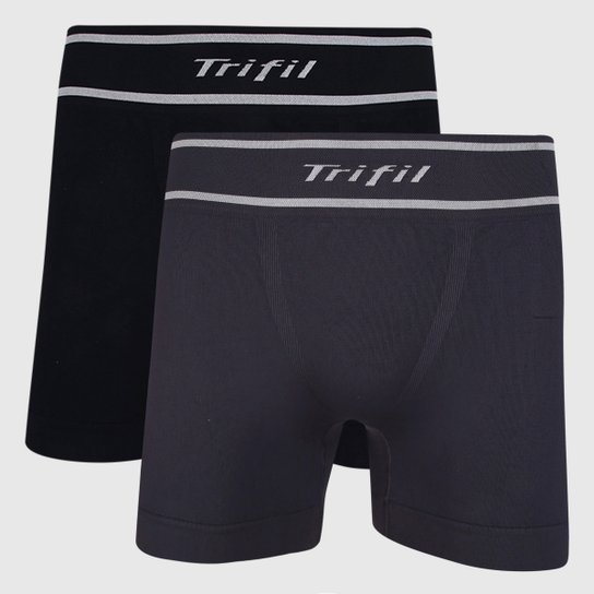 Kit 2 Cuecas Boxer Trifil Lisa - Preto+Chumbo Menor preço em Kit 2 Cuecas Boxer Trifil Lisa - Preto+Chumbo