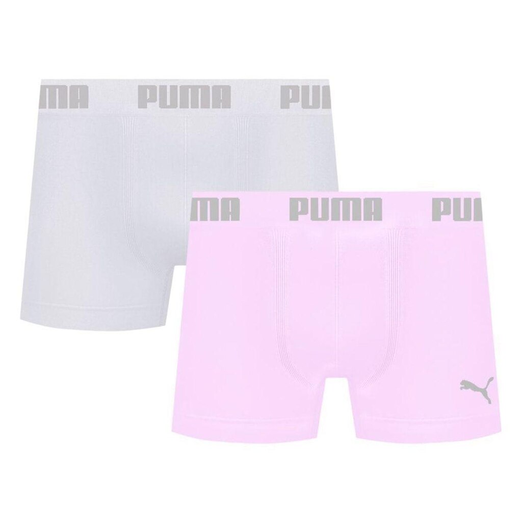 Kit 2 Cuecas Puma Boxer Sem Costura Masculina - Branco e Rosa EG