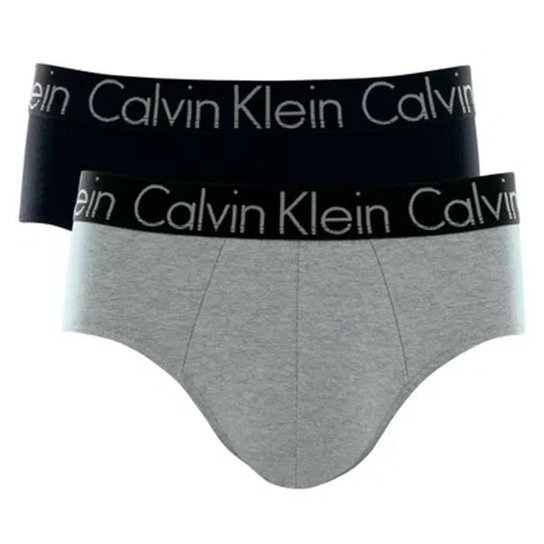 Kit 2 Cuecas Slip Calvin Klein Cotton Cinza - Cinza Menor preço em Kit 2 Cuecas Slip Calvin Klein Cotton Cinza - Cinza
