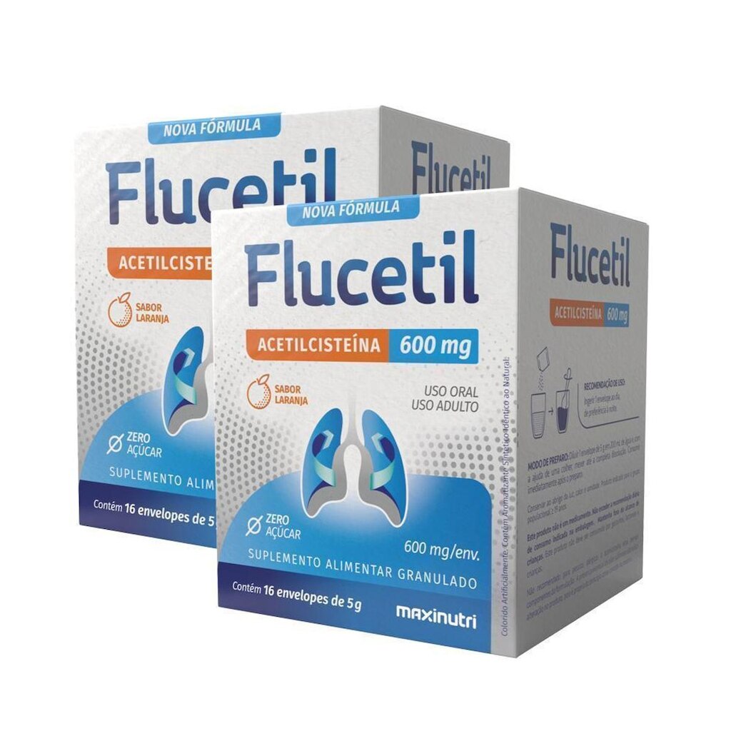 Kit 2 Flucetil Sachê Granulado 16x5g Sabor Laranja Maxinutri
