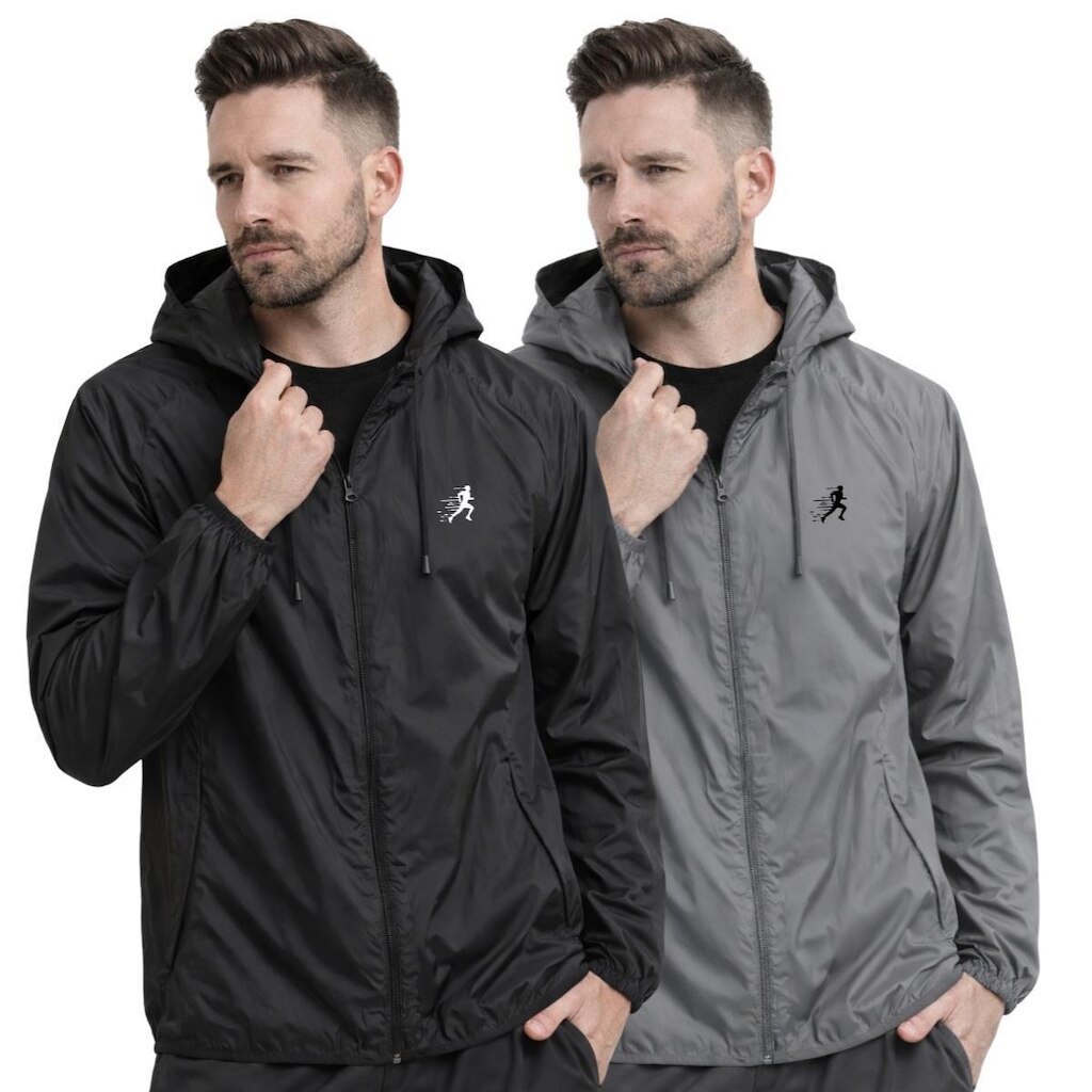 Kit 2 Jaquetas Masculinas Esportivas Leves Antivento Impermeáveis com Capuz