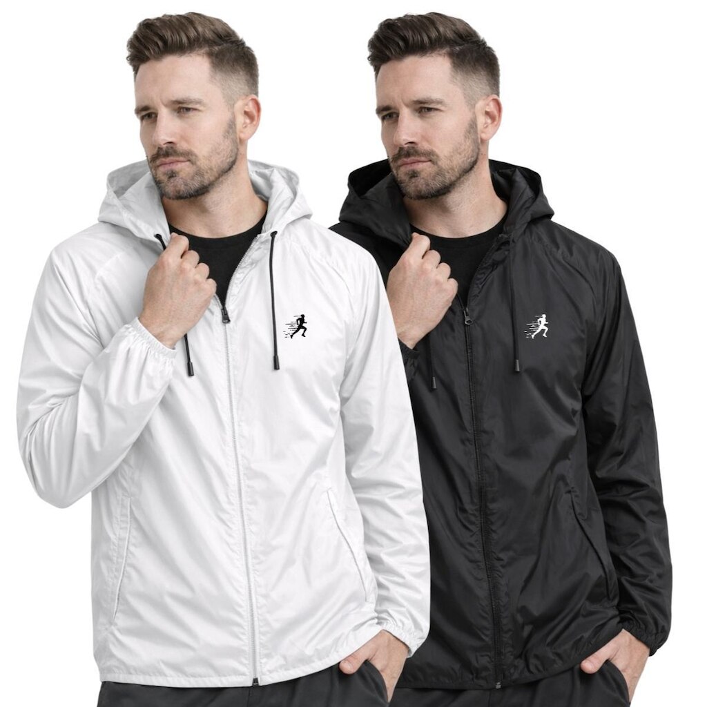Kit 2 Jaquetas Masculinas Esportivas Leves Antivento Impermeáveis com Capuz