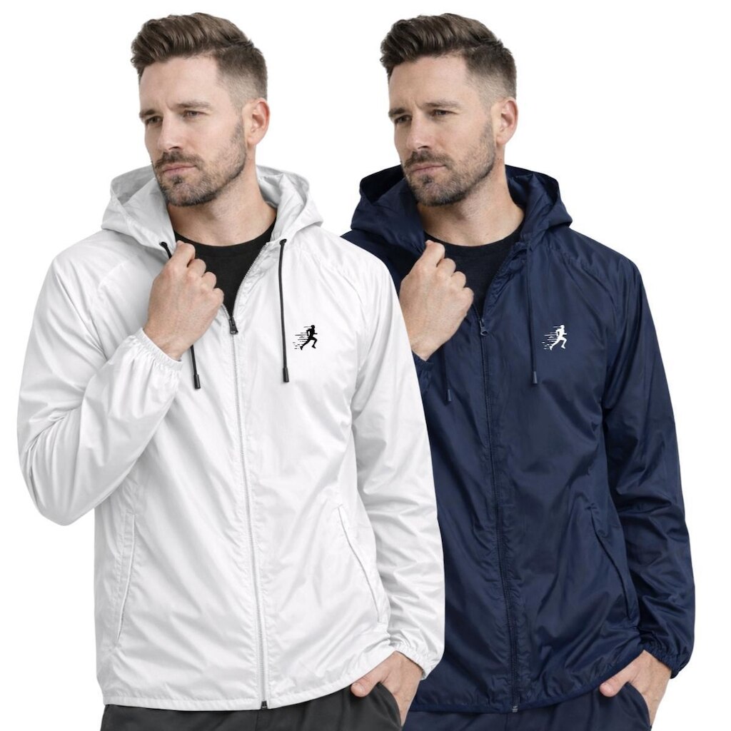 Kit 2 Jaquetas Masculinas Esportivas Leves Antivento Impermeáveis com Capuz