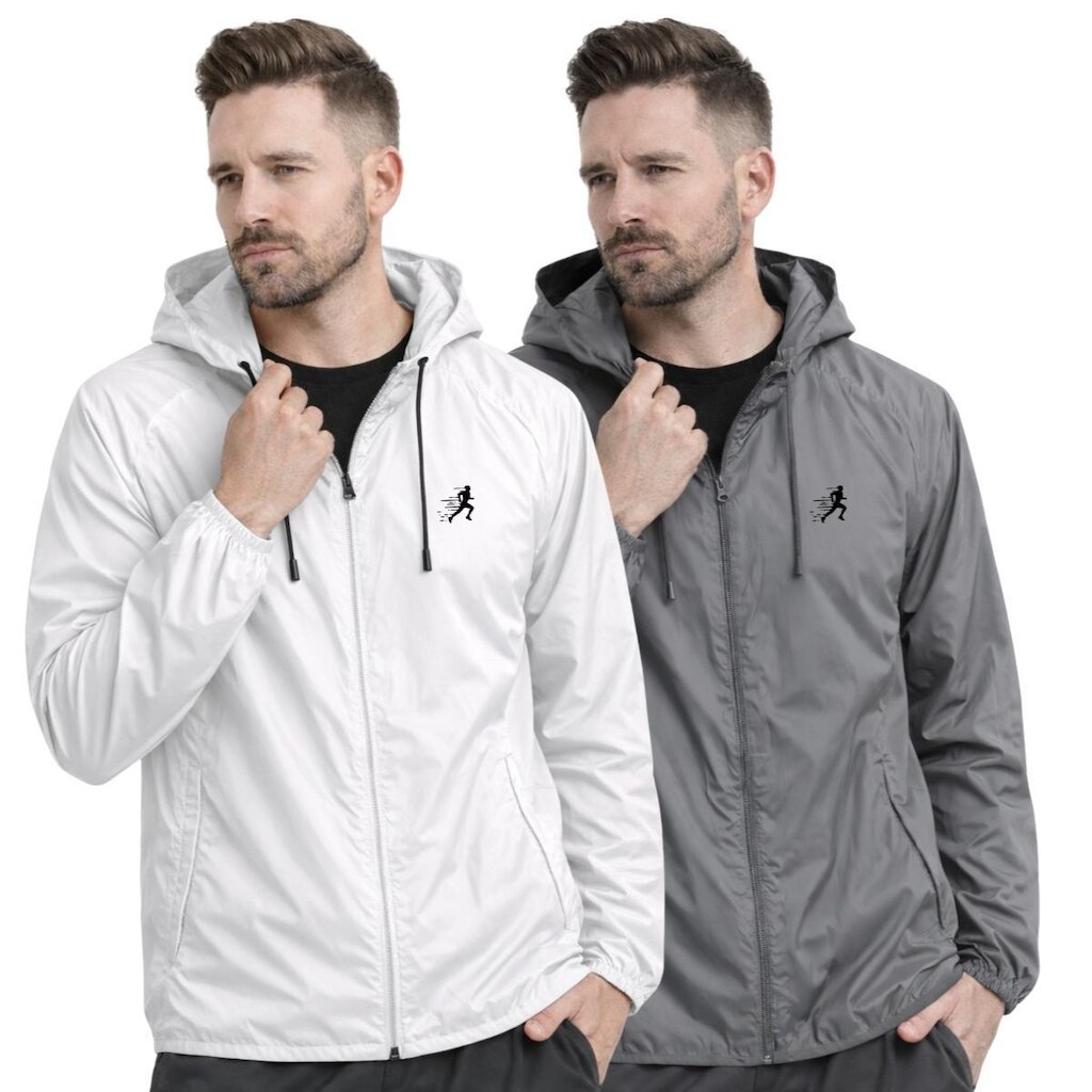Kit 2 Jaquetas Masculinas Esportivas Leves Antivento Impermeáveis com Capuz
