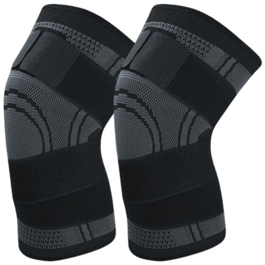 KIT 2 JOELHEIRAS DE COMPRESSÃO AJUSTÁVEL COM FAIXA - Cinza+Preto Menor preço em KIT 2 JOELHEIRAS DE COMPRESSÃO AJUSTÁVEL COM FAIXA - Cinza+Preto