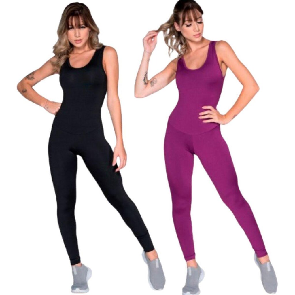 KIT 2 Macacão Fitness Liso Serra e Mar Sem Bojo Suplex Roupa para Academia Treino Moda Feminina