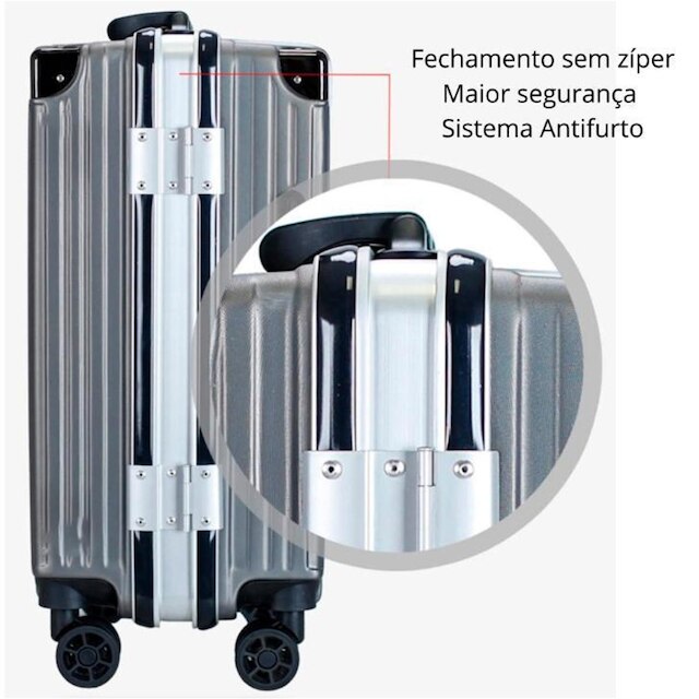 Kit 2 Malas de Viagem Bordo com Fechamento Antifurto e Cadeado 3 Segredos - Madri