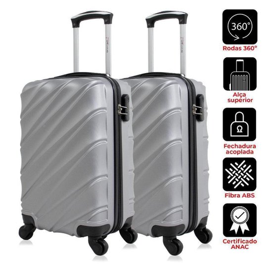 Kit 2 malas de viagem bordo Pequena Havana Prata