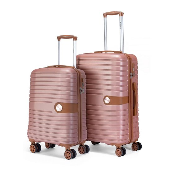 Kit 2 Malas Rosa Viagem Com Rodinha 360 Puxador Viagem TSA