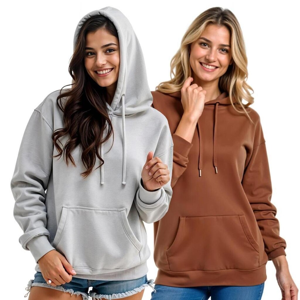 Kit 2 Moletom Feminino Blusao Casaco Canguru Com Capuz