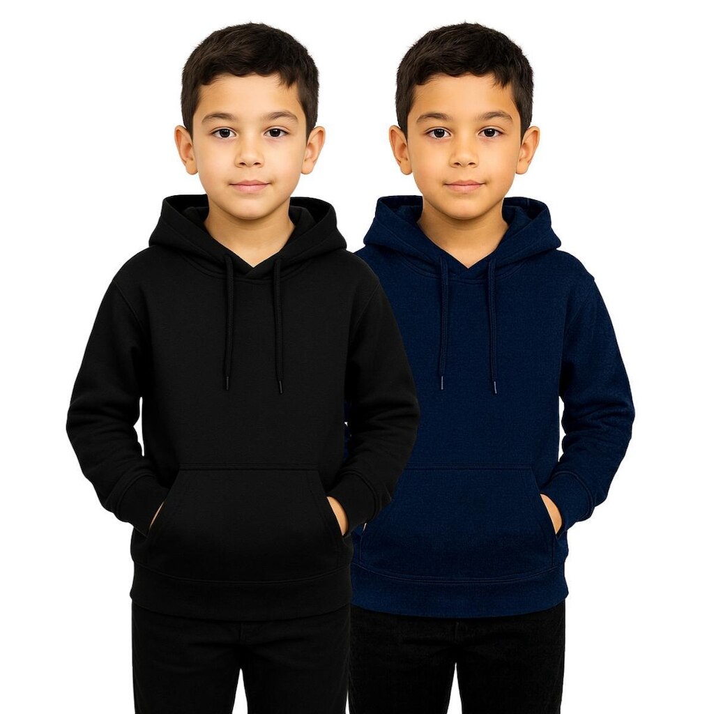 Kit 2 Moletom Infantil Canguru Com Capuz Flanelado Confortável Inverno Casual