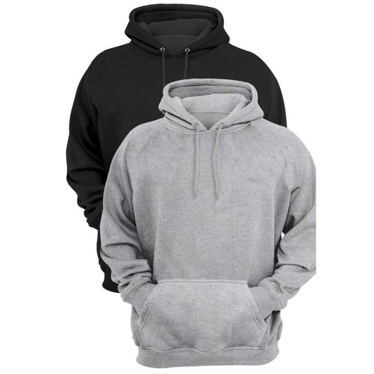 Kit 2 Moletom Liso Casaco Flanelado Blusa de Frio Canguru - Preto+Cinza Menor preço em Kit 2 Moletom Liso Casaco Flanelado Blusa de Frio Canguru - Preto+Cinza