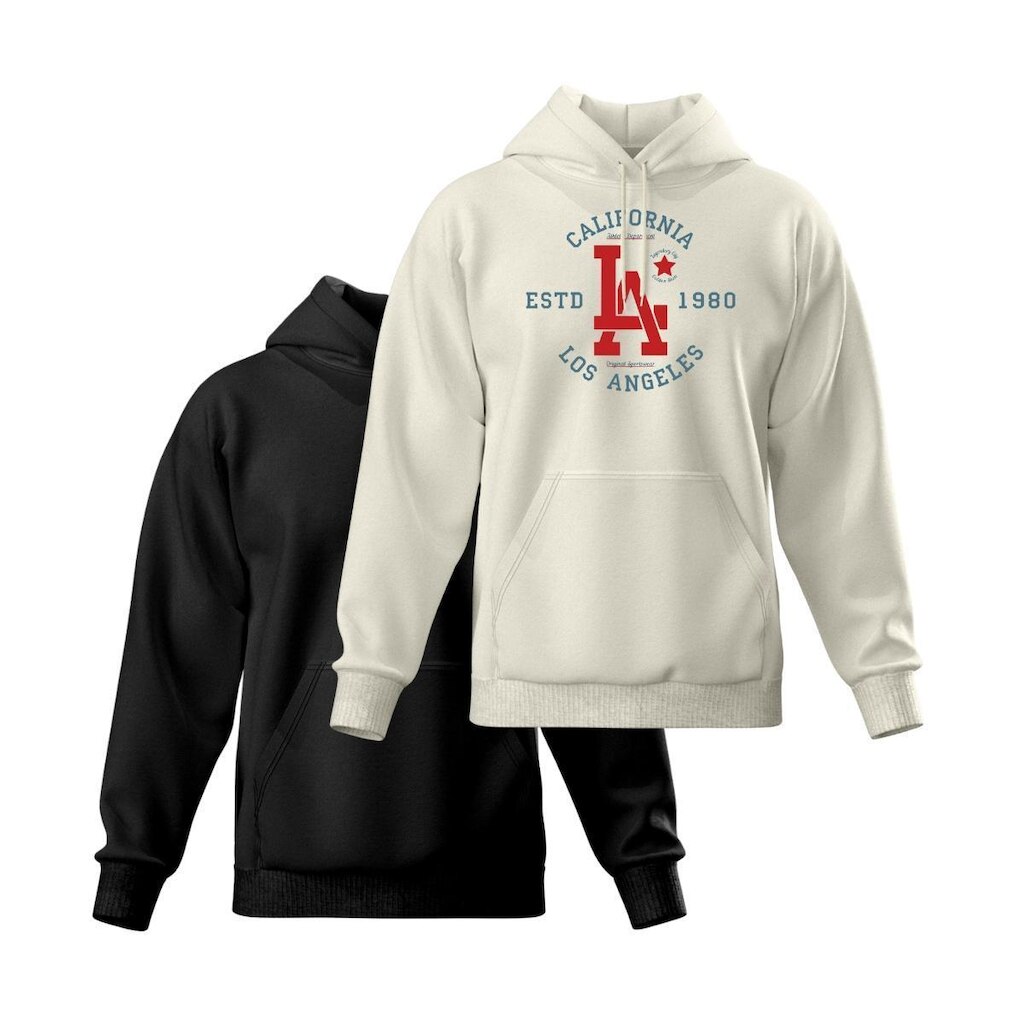 Kit 2 Moletom Modelo Canguru Com Capuz Masculino e Feminino Liso e Estampado Los Angeles