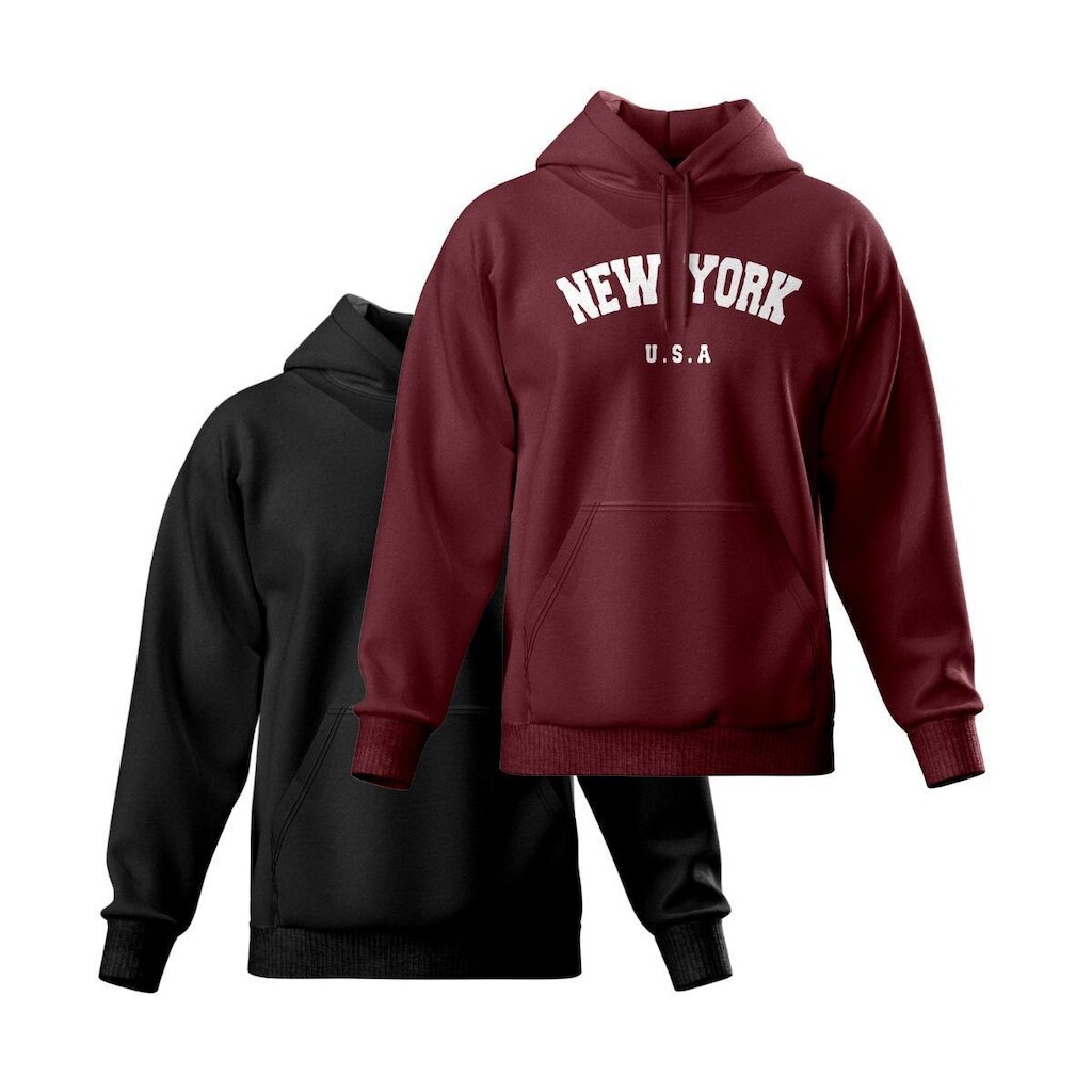 Kit 2 Moletom Modelo Canguru Com Capuz Masculino e Feminino Liso e Estampado New York