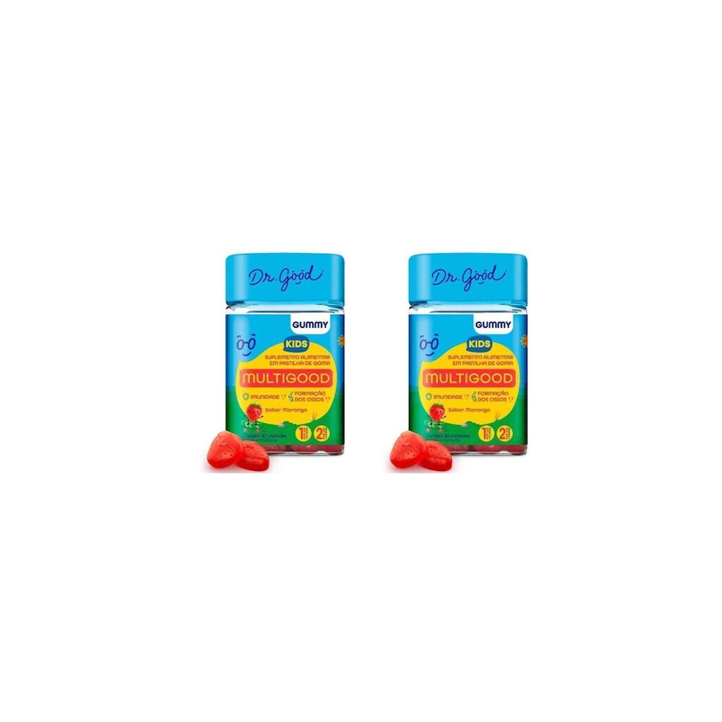 Kit 2 Multigood Fini Kids Sabor Morango 2x30 Gomas Dr Good