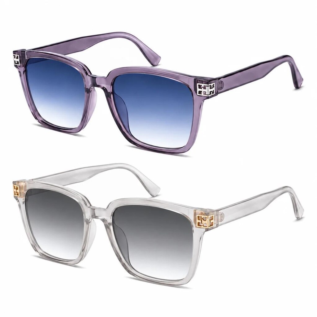 Kit 2 Óculos de Sol Feminino Quadrado Oversize Lente Degradê Moderno