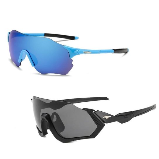 Kit 2 Óculos Sol Unissex Corrida Ciclismo Uv400 Beach Tennis - Preto+Azul Menor preço em Kit 2 Óculos Sol Unissex Corrida Ciclismo Uv400 Beach Tennis - Preto+Azul