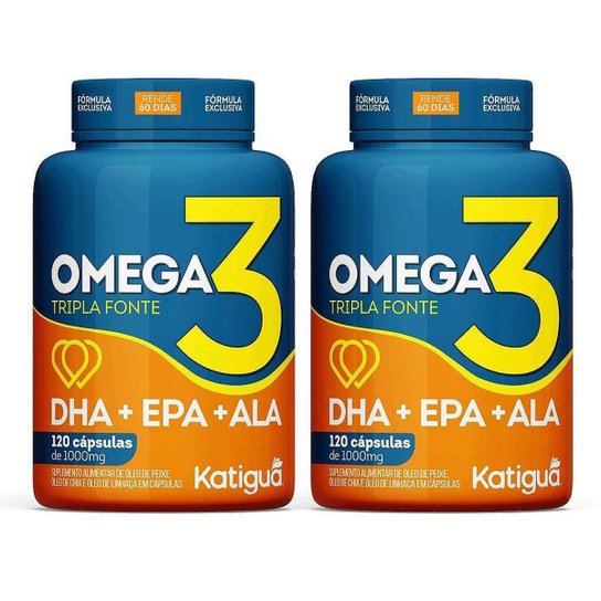 Kit 2 Ômega 3 Tripla Fonte Memória DHA EPA ALA 120 Cápsulas 1000mg Katigua Menor preço em Kit 2 Ômega 3 Tripla Fonte Memória DHA EPA ALA 120 Cápsulas 1000mg Katigua
