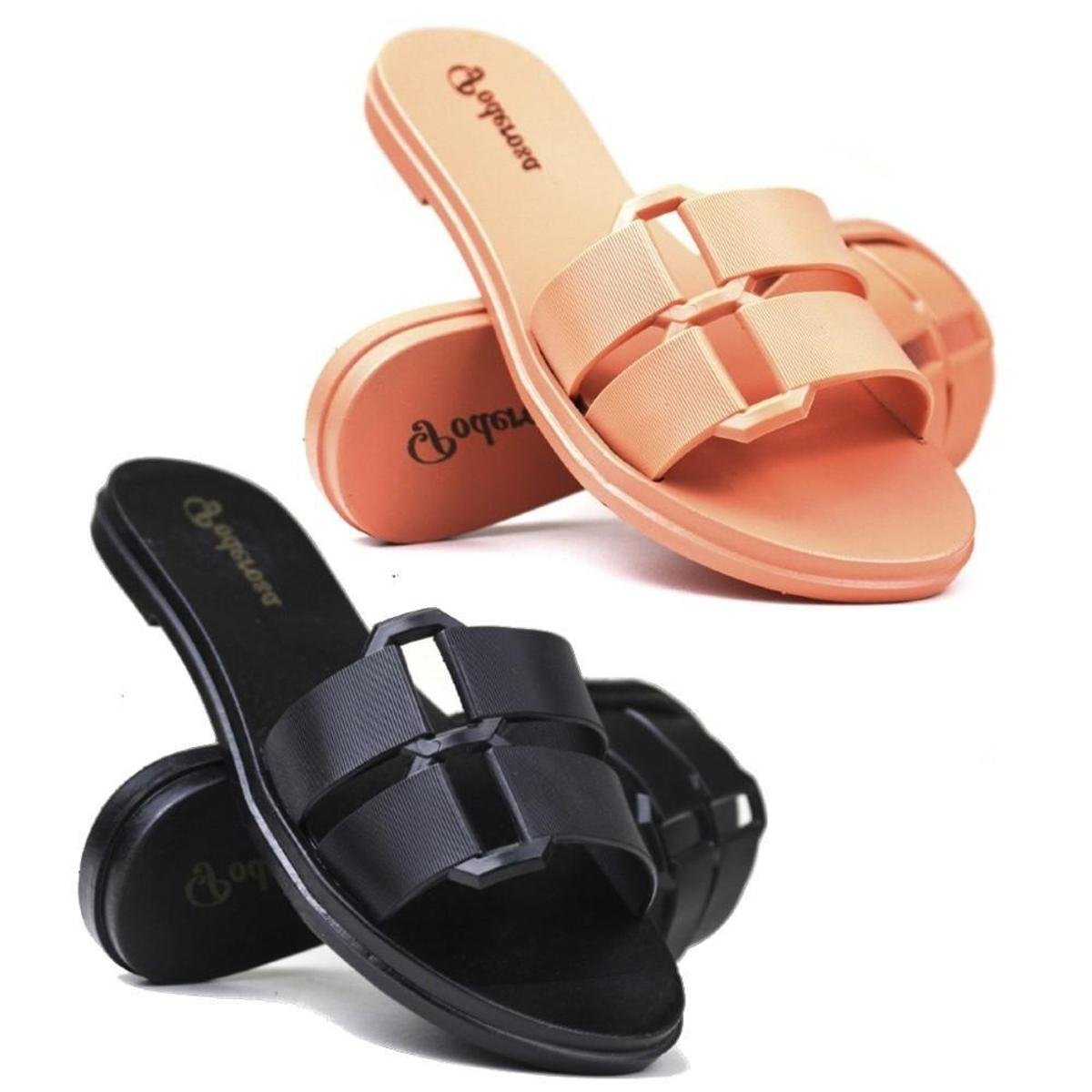 Kit 2 Pares Chinelo Slide Feminino Poderosa HB278 Gáspea - Bege | Netshoes