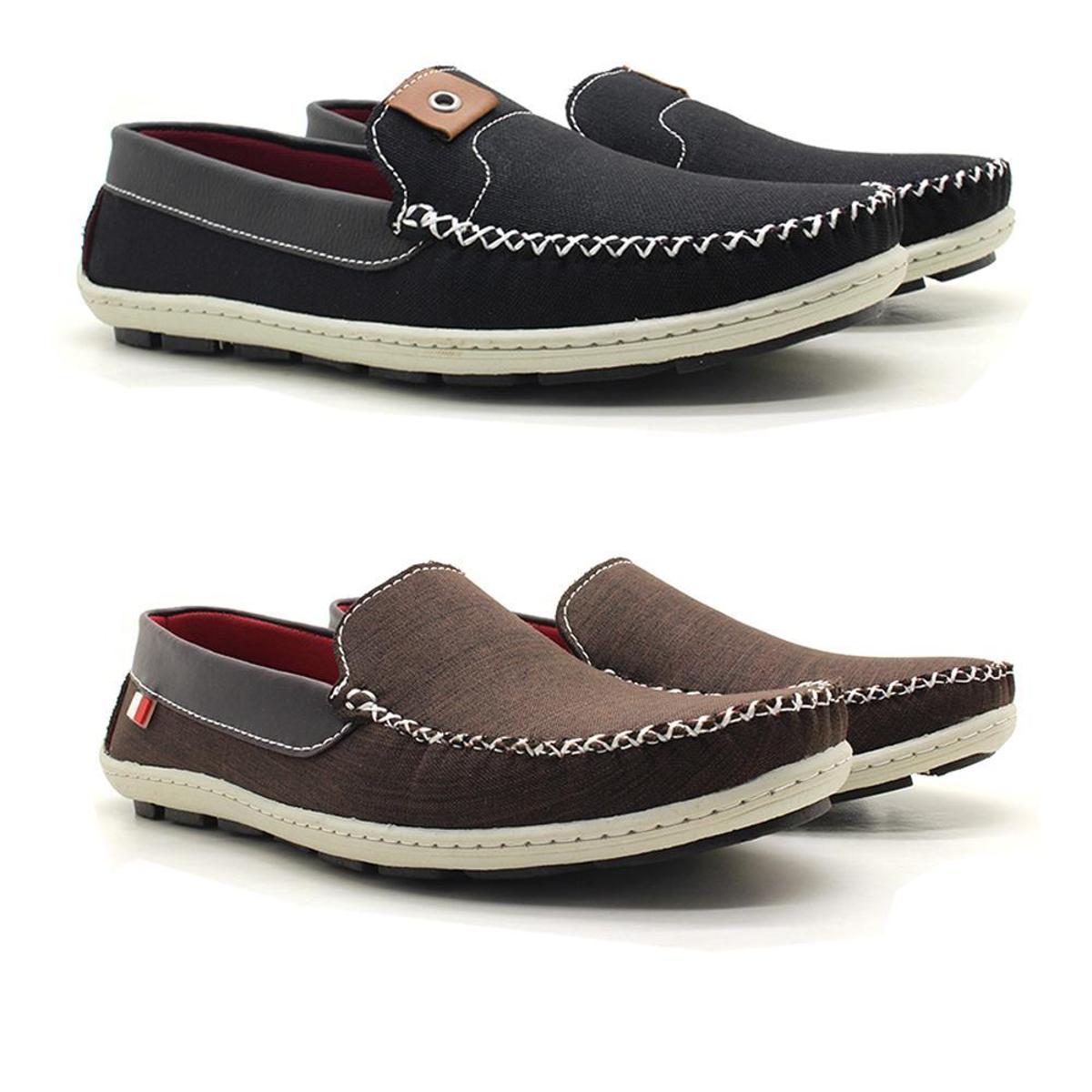 Kit 2 Pares de Mocassim em Tecido Masculino Casual com Costura Manual -  Marrom | Netshoes