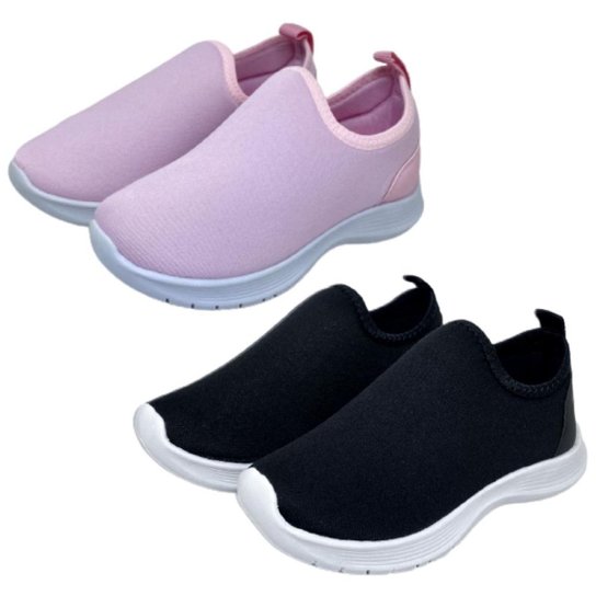 Kit 2 Pares de Tênis Infantil Feminino Calce Facil Preto e Kidstep - Rosa Menor preço em Kit 2 Pares de Tênis Infantil Feminino Calce Facil Preto e Kidstep - Rosa