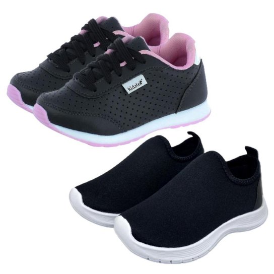 Kit 2 Pares de Tênis Infantil Feminino Jogging e Calce Facil Kidstep - Preto Menor preço em Kit 2 Pares de Tênis Infantil Feminino Jogging e Calce Facil Kidstep - Preto