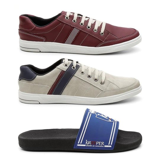 Kit 2 Pares Sapatênis 1 Par Chinelo Estilo Casual Masculino - Vermelho+Off White Menor preço em Kit 2 Pares Sapatênis 1 Par Chinelo Estilo Casual Masculino - Vermelho+Off White