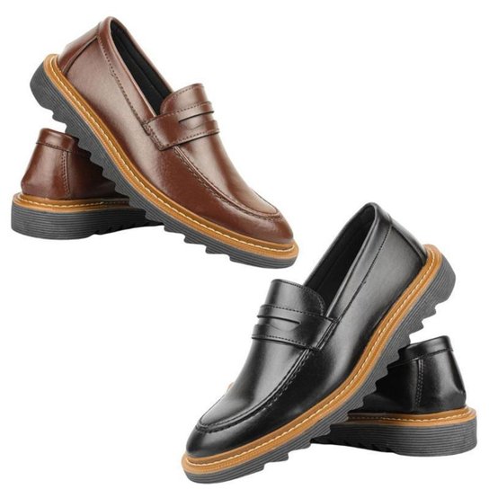 Kit 2 Pares Sapato Casual Masculino Mocassim Loafer Sola Tratorada 2022 - Preto+Marrom Menor preço em Kit 2 Pares Sapato Casual Masculino Mocassim Loafer Sola Tratorada 2022 - Preto+Marrom