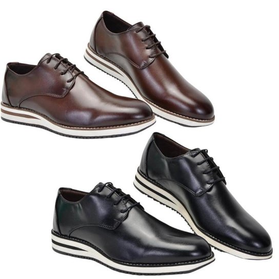 Kit 2 Pares Sapato Social Casual Derby Oxford De Amarrar Super Macio E Leve - Preto+Marrom Menor preço em Kit 2 Pares Sapato Social Casual Derby Oxford De Amarrar Super Macio E Leve - Preto+Marrom