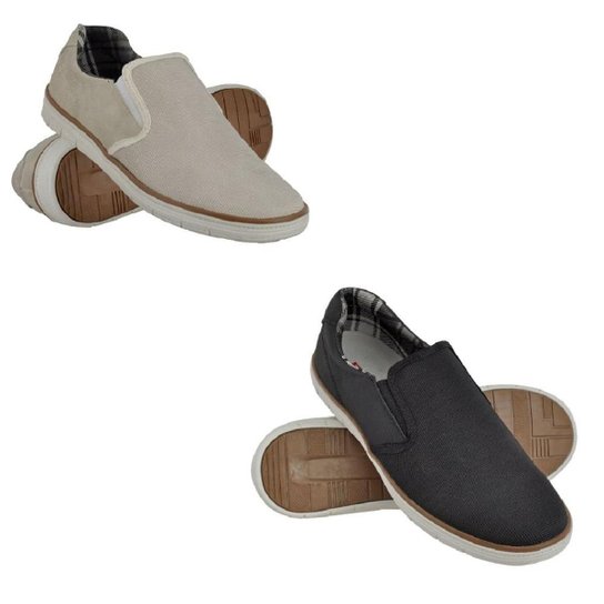 Kit 2 Pares Slip On Masculino - Preto Menor preço em Kit 2 Pares Slip On Masculino - Preto