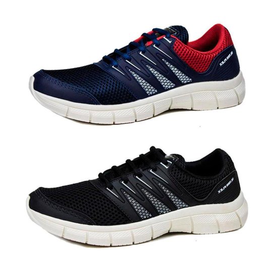 Kit 2 Pares Tenis Academia Unissex Caminhada em Nylon - Marinho+Preto Menor preço em Kit 2 Pares Tenis Academia Unissex Caminhada em Nylon - Marinho+Preto