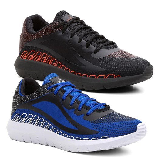 KIT 2 Pares Tênis Caminhada e Academia Super Leve Masculino - Preto+Azul Menor preço em KIT 2 Pares Tênis Caminhada e Academia Super Leve Masculino - Preto+Azul
