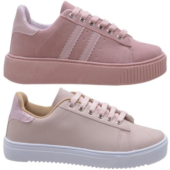 Kit 2 Pares Tênis Casual Feminino Sbelta Cano Curto Conforto - Rosa Menor preço em Kit 2 Pares Tênis Casual Feminino Sbelta Cano Curto Conforto - Rosa