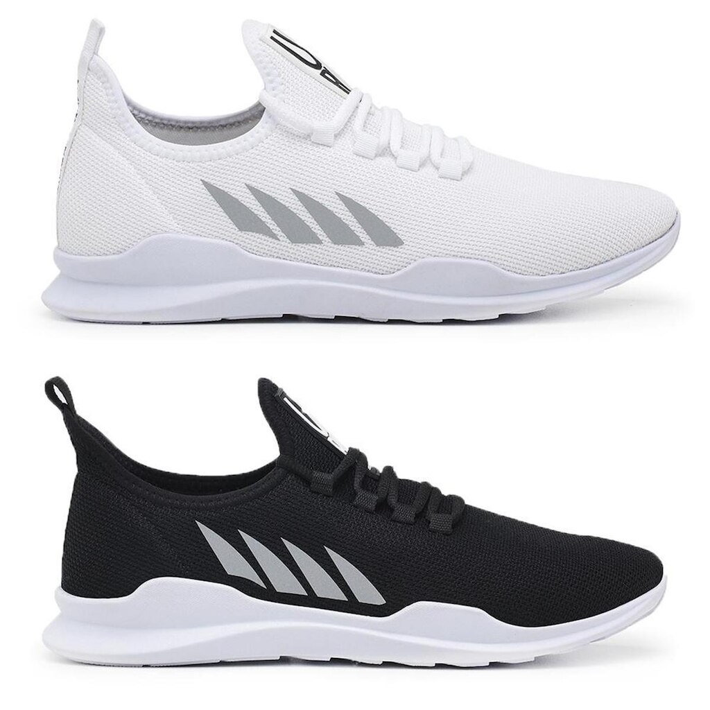 Kit 2 Pares Tênis Casual Leve Com Palmilha Anatômica Branco e Preto