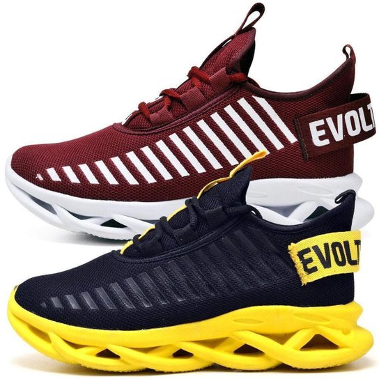 Kit 2 Pares Tênis Easy Style Masculino Dia a Dia Conforto - Vinho+Amarelo Menor preço em Kit 2 Pares Tênis Easy Style Masculino Dia a Dia Conforto - Vinho+Amarelo