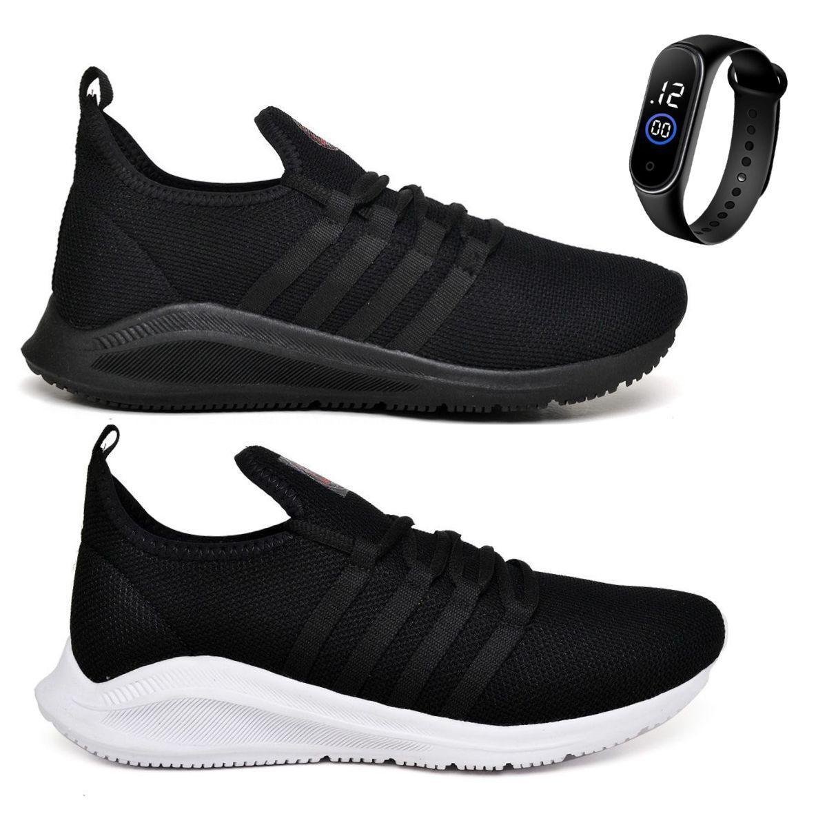 Kit 2 Pares Tênis Esportivo Masculino Para Academia Caminhada Leve Confortável + Relógio Digital Menor preço em Kit 2 Pares Tênis Esportivo Masculino Para Academia Caminhada Leve Confortável + Relógio Digital
