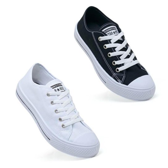 Kit 2 Pares Tênis Feminino Conforto Dia a Dia Macio - Preto+Branco Menor preço em Kit 2 Pares Tênis Feminino Conforto Dia a Dia Macio - Preto+Branco