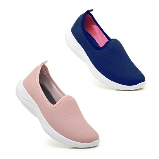 Kit 2 Pares Tênis Feminino Esporte Calce Fácil Conforto Leve - Rosa+Azul Menor preço em Kit 2 Pares Tênis Feminino Esporte Calce Fácil Conforto Leve - Rosa+Azul