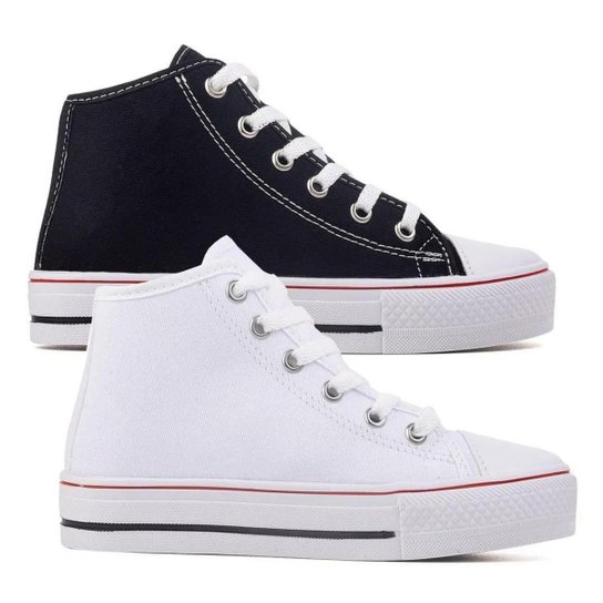 Kit 2 Pares Tenis Infantil All Maga Star Botinha Casual - Branco+Preto Menor preço em Kit 2 Pares Tenis Infantil All Maga Star Botinha Casual - Branco+Preto