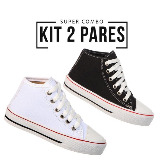 Kit 2 Pares Tenis Infantil All Maga Star Botinha Confortável Unissex - Branco+Preto Menor preço em Kit 2 Pares Tenis Infantil All Maga Star Botinha Confortável Unissex - Branco+Preto