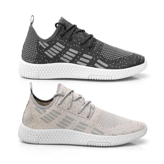 Kit 2 Pares Tênis Masculino Bredeni Mesh Elástico Super Leve - Cinza+Bege Menor preço em Kit 2 Pares Tênis Masculino Bredeni Mesh Elástico Super Leve - Cinza+Bege