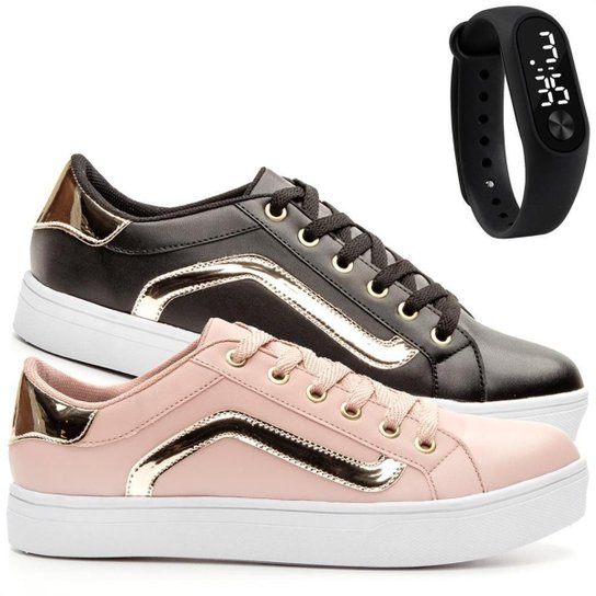 Kit 2 Pares Tênis Sapatênis Feminino Rosa e Conforto - Rosa Menor preço em Kit 2 Pares Tênis Sapatênis Feminino Rosa e Conforto - Rosa