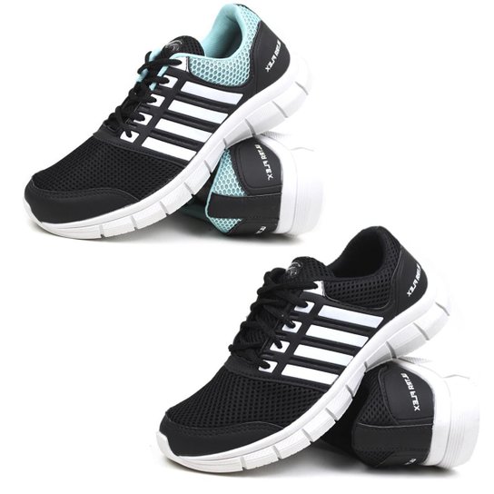 Kit 2 Pares Tênis Sneakers Casual Academia Caminhada em Nylon Conforto - Preto Menor preço em Kit 2 Pares Tênis Sneakers Casual Academia Caminhada em Nylon Conforto - Preto