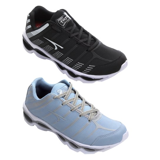 Kit 2 pares Tênis Tryon Nikko Feminino - Azul Claro+Preto Menor preço em Kit 2 pares Tênis Tryon Nikko Feminino - Azul Claro+Preto