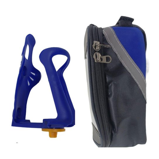 Kit 2 Peças Bolsa Bike com Porta Celular + Suporte Garrafa de Água Regulável - Azul Menor preço em Kit 2 Peças Bolsa Bike com Porta Celular + Suporte Garrafa de Água Regulável - Azul