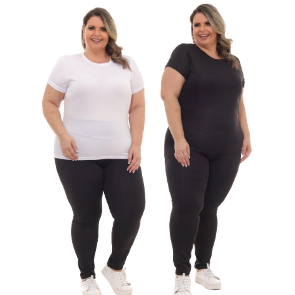 Kit 2 Peças - Camiseta Feminina Plus Size Poliester Academia